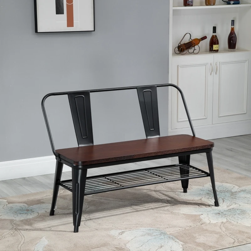 HOMCOM® 2-Sitzer Sitzbank Gartenbank Holzbank Bank Industriestil Metall Natur+Schwarz