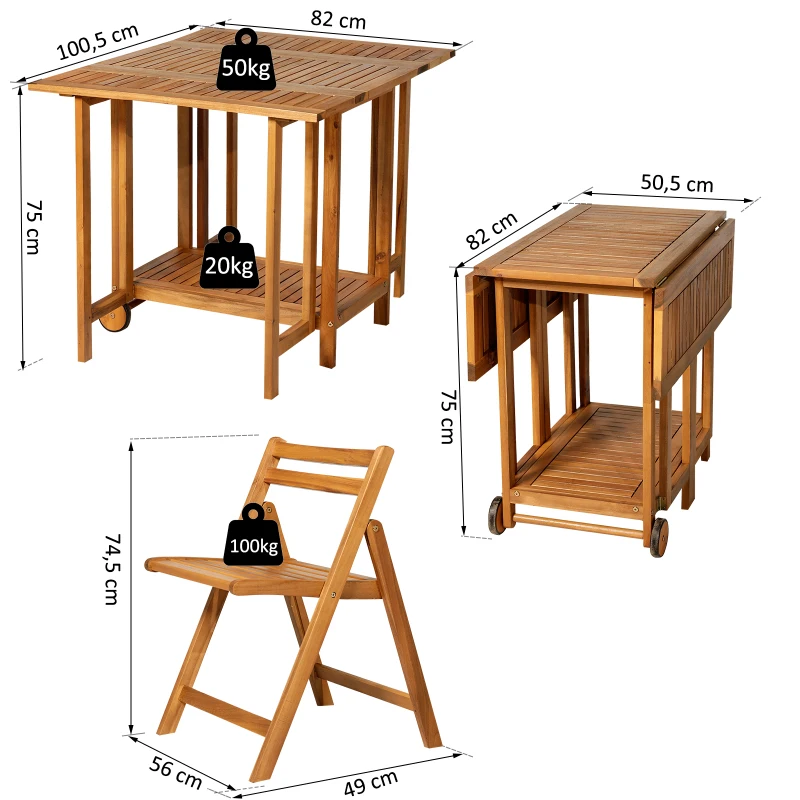 Outsunny® 5 tlg. Sitzgarnitur Gartensitzgruppe Esstischgruppe Gartenmöbel klappbar 1 Tisch + 4 Stühle Akazienholz Teak 100,5 x 82 x 75 cm