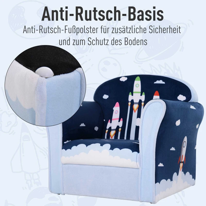 HOMCOM® Kindersessel mit Raketen Minisessel Kindersofa Kindermöbel ab 3 Jahre Flanell