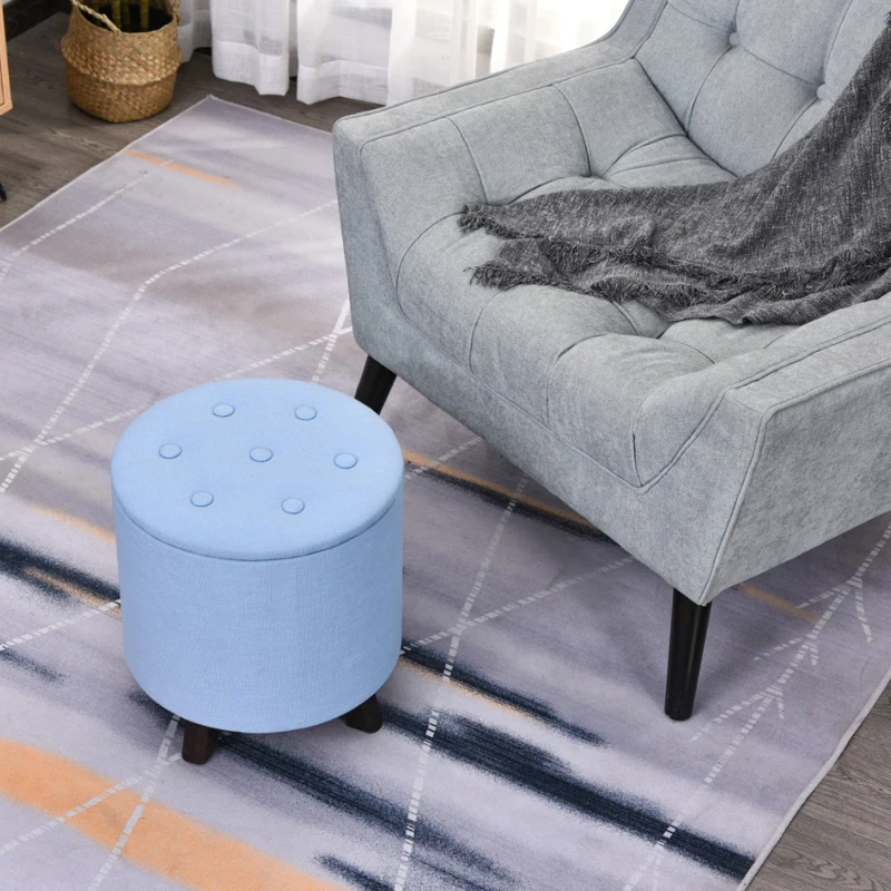 HOMCOM® Hocker mit Stauraum Polsterhocker Fußhocker Sitzhocker Leinen Hellblau Ø38 x 38cm
