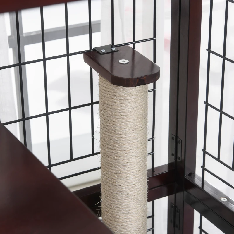 PawHut® Katzenhaus Katzen Käfig Hängematte Sisal-Säulen & Matte Massivholz Metalldraht