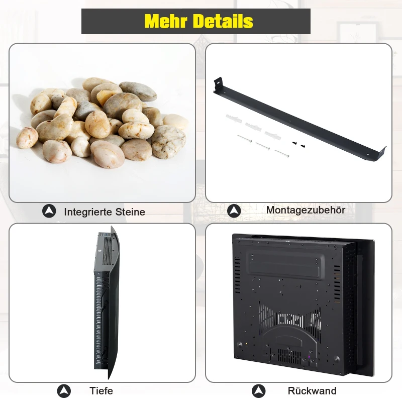 HOMCOM® Elektrokamin | Kaminofen | 1000 / 2000 W W | Inkl. Fernbedienung | 88,5 x 13,5 x 56 cm | Schwarz