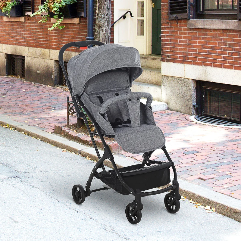 HOMCOM® Kinderwagen Faltbarer Buggy Babyschale Babywanne 0-36 Monate Grau