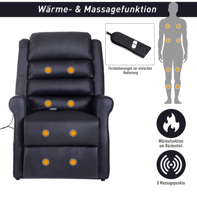 HOMCOM® Massagesessel mit Wärmefunktion  Aufstehsessel für Senior Liegefunktion Schwarz