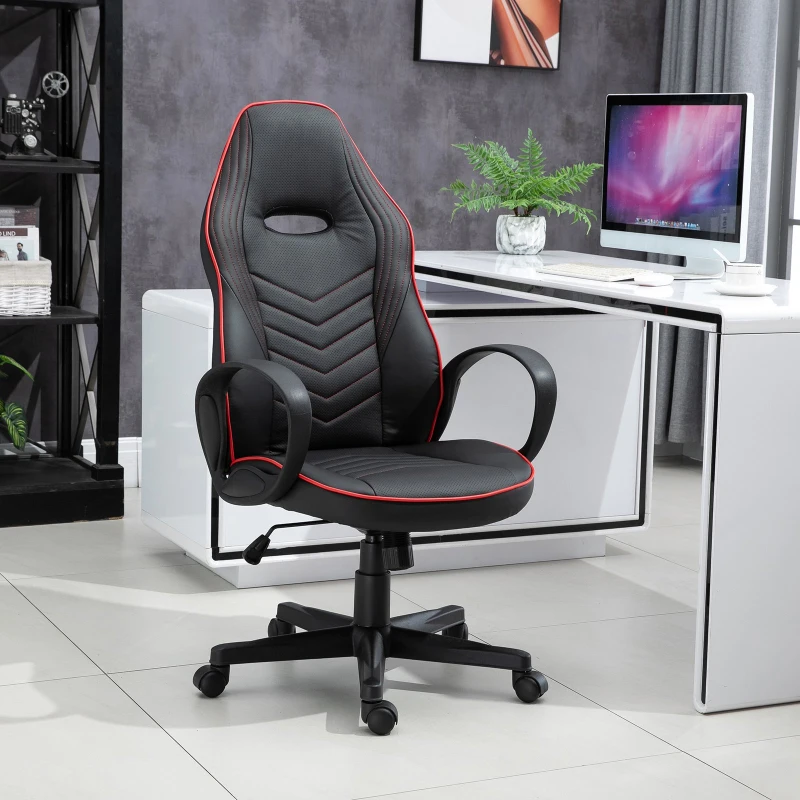 Vinsetto Bürostuhl Gaming Stuhl Drehstuhl Wippfunktion Höhenverstellbar Kunstleder Schwarz+Rot 62 x 69 x 112–121 cm