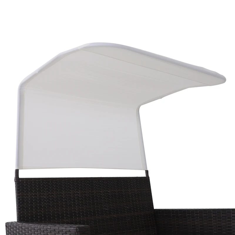 Outsunny® 2-tlg. Gartensofa Gartenmöbel Lounge Gartenset Rattanmöbel Braun Polyrattan 1 x Hocker mit Sonnendach