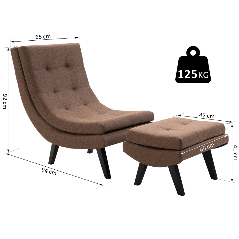 HOMCOM Sessel mit Fußhocker | Chaiselongue | Leinen | 65 x 94 x 92 cm | Braun