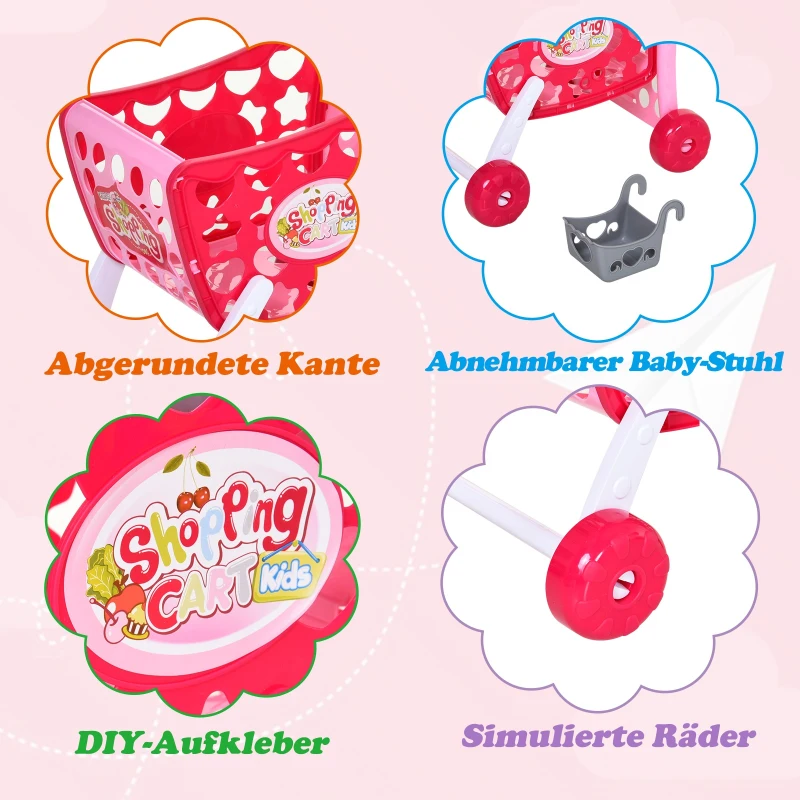 HOMCOM® Einkaufswagen für Kinder Kinderspielzeug Kaufladen Spielzeug Kunststoff Rosa