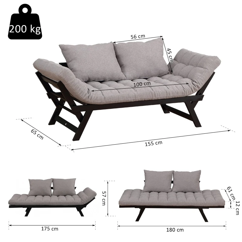 HOMCOM®  Zweisitzer Schlafsofa | Chaiselongue | Metall, Leinen | Hellgrau | 155 x 65 x 57 cm