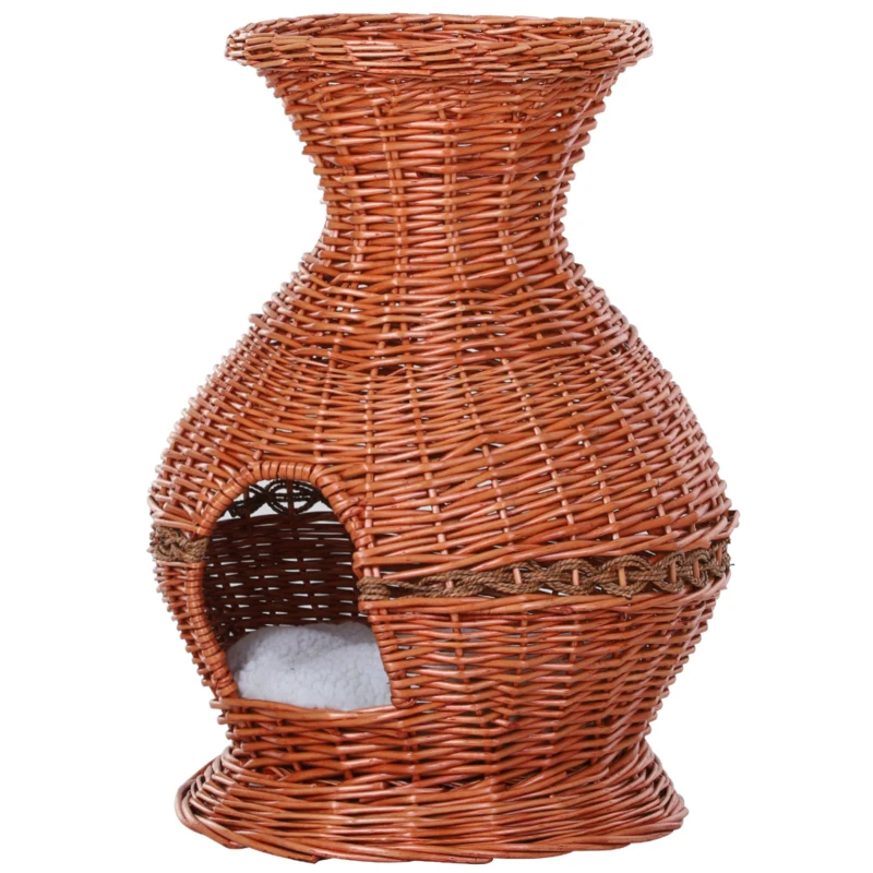 PawHut® Katzenhaus Katzenhöhle Korbhöhle Katzenbett mit Kissen Vasenform Weide Braun