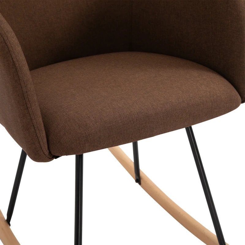 HOMCOM® Moderner Schaukelstuhl Liegestuhl Leinen Schaumstoff Metall Buche Braun