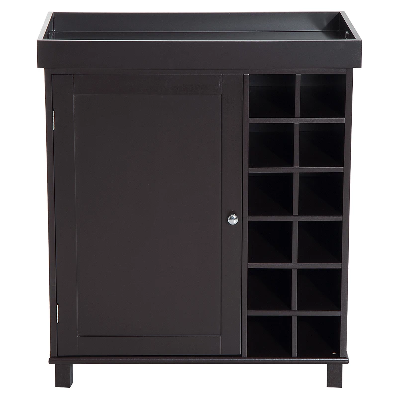 HOMCOM Weinschrank Küchenschrank 12 Flaschen mit Tablett Kaffeebraun