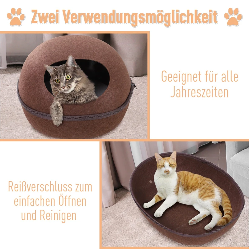 PawHut® Katzenhaus Katzenhöhle Katzenbett mit Wärmefunktion Kissen Filz Braun 47 x 38 x 24 cm