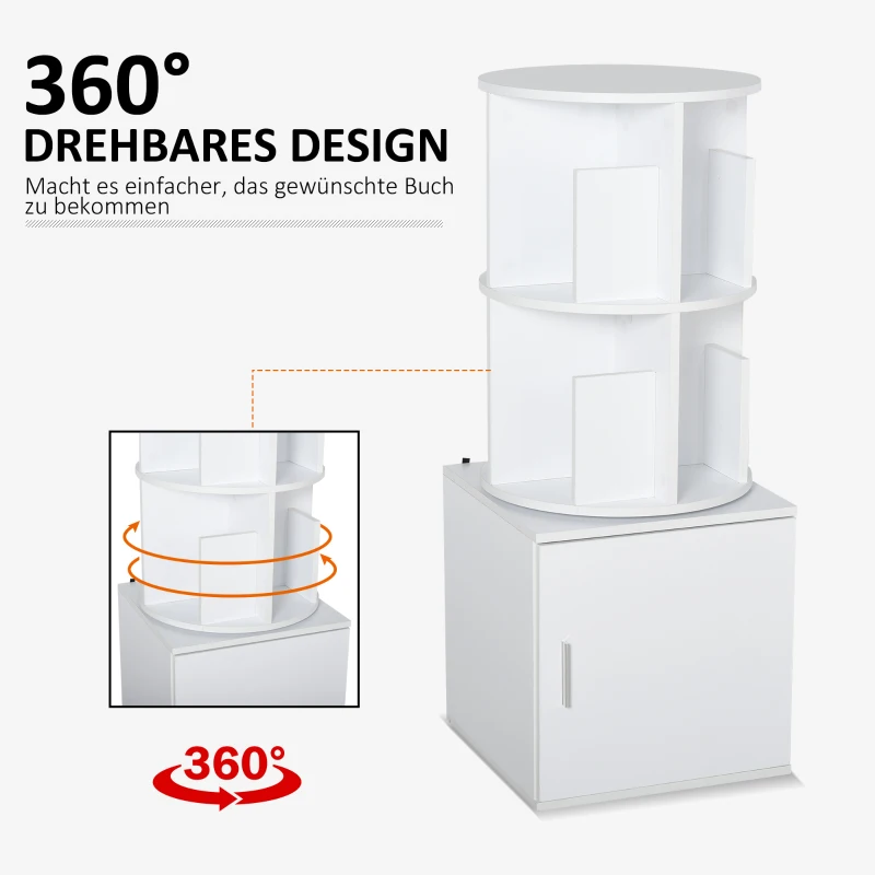 HOMCOM® Bücherregal 2-in-1 Standregal Drehregal 360 ° drehbar Abnehmbar Weiß