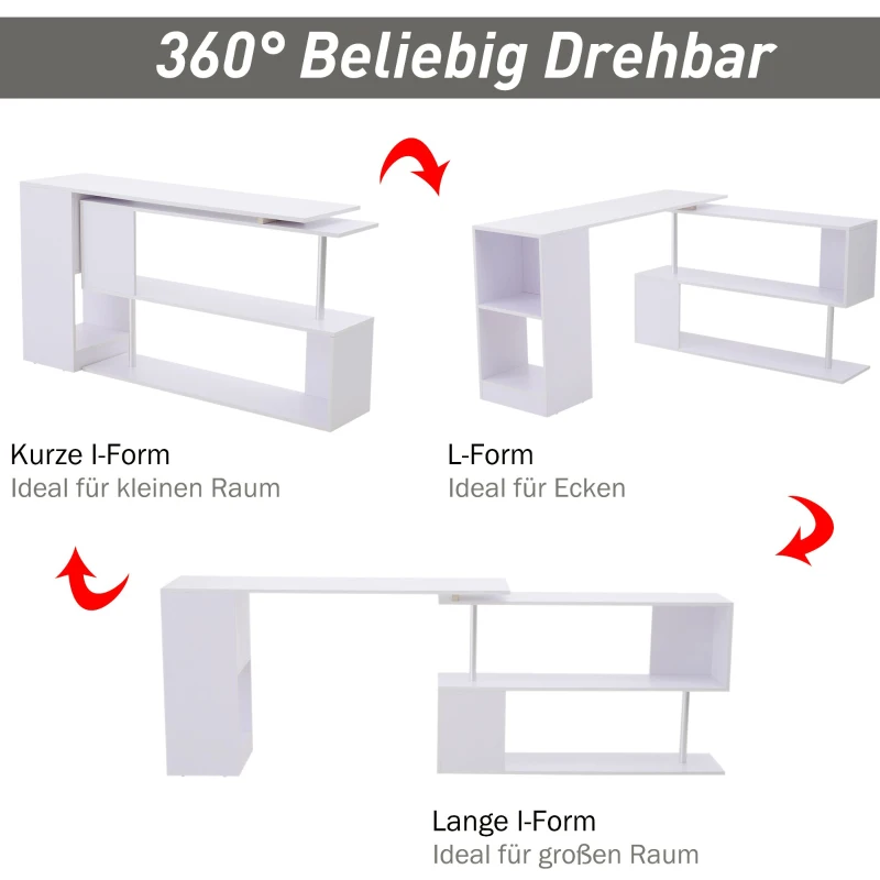 HOMCOM® Eckschreibtisch Winkelschreibtisch Computertisch Bürotisch Regal weiß