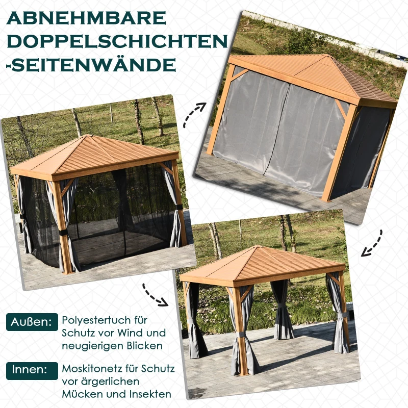 Outsunny® Pavillon Partyzelt Festzelt Gartenlaube mit Seitenwände Stahldach Aluminium Grau