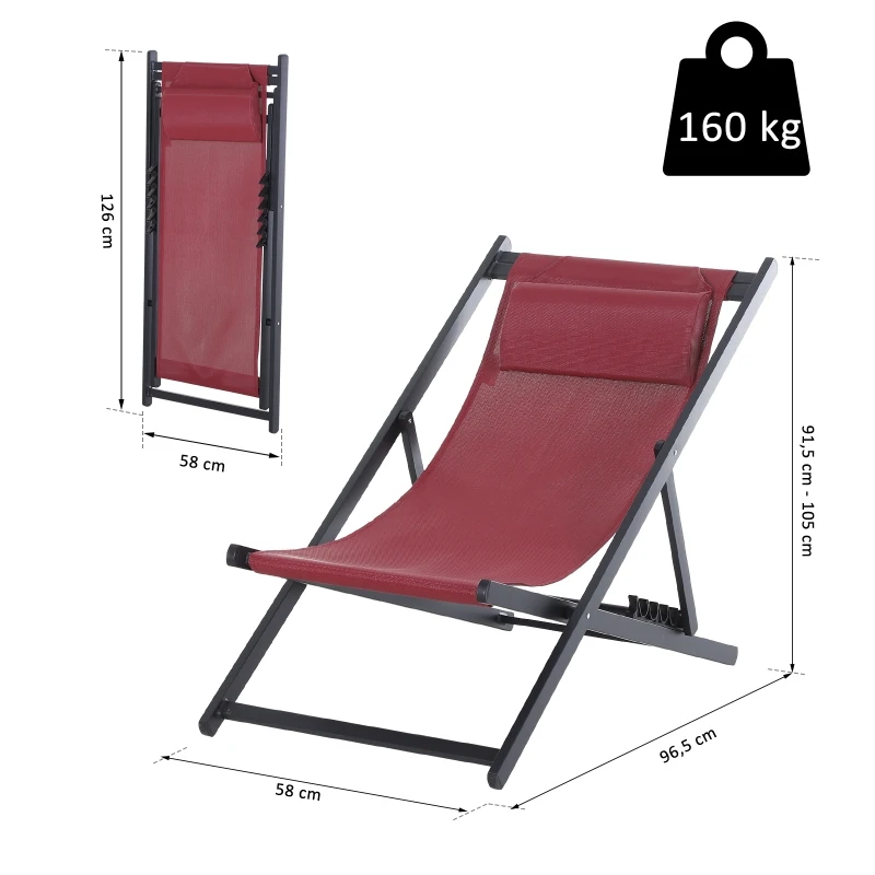 Outsunny® Klappstuhl 2er-Set Klappsessel Klappbarer Gartenstuhl Campingstuhl Alu Weinrot