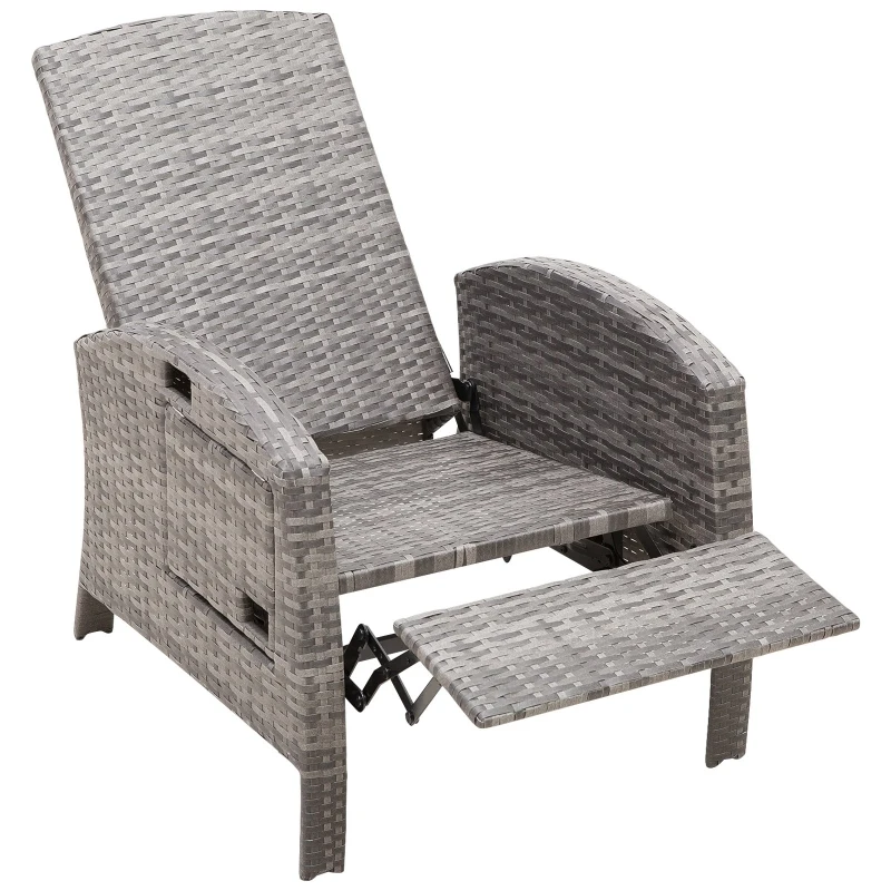 Outsunny® Rattanstuhl Liegestuhl Klapptisch Verstellbare Rückenlehne Fußstütze Metall