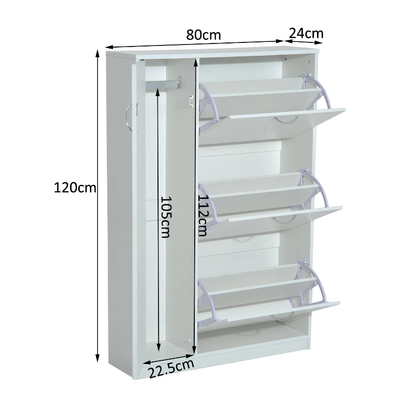 HOMCOM Schuhschrank Schuhkipper Schuhregal 3 Klappen Weiß