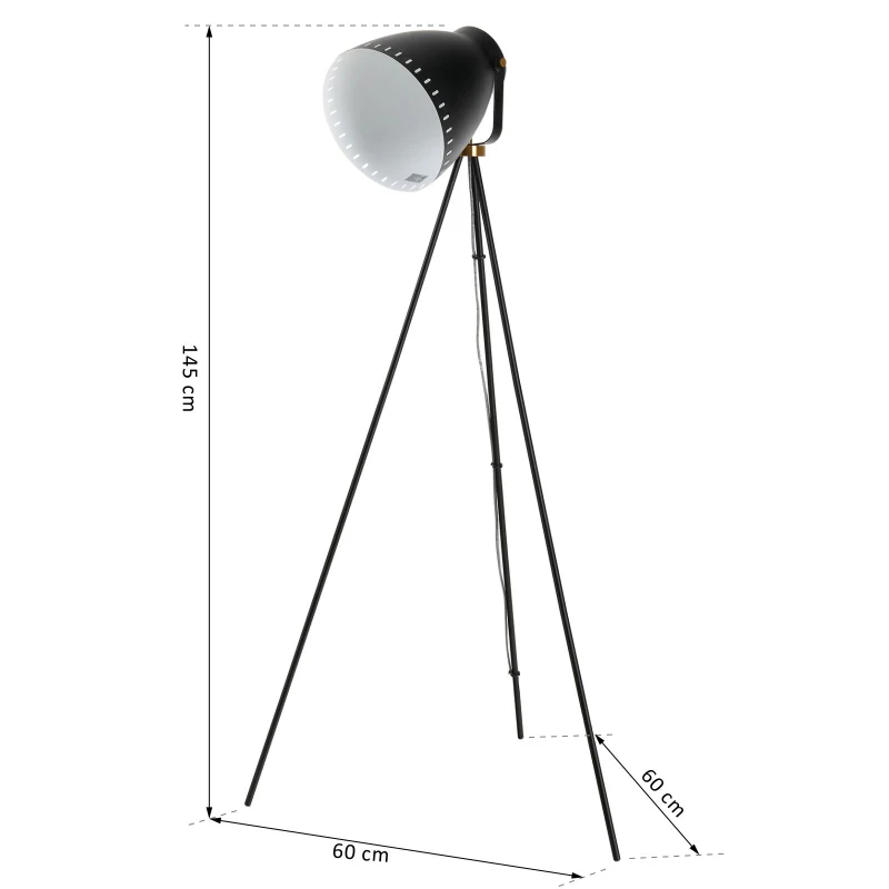 HOMCOM® Stehleuchte Stehlampe E27-Fassung neben Sofa 120° verstellbar Metall Schwarz 60 x 60 x 145 cm