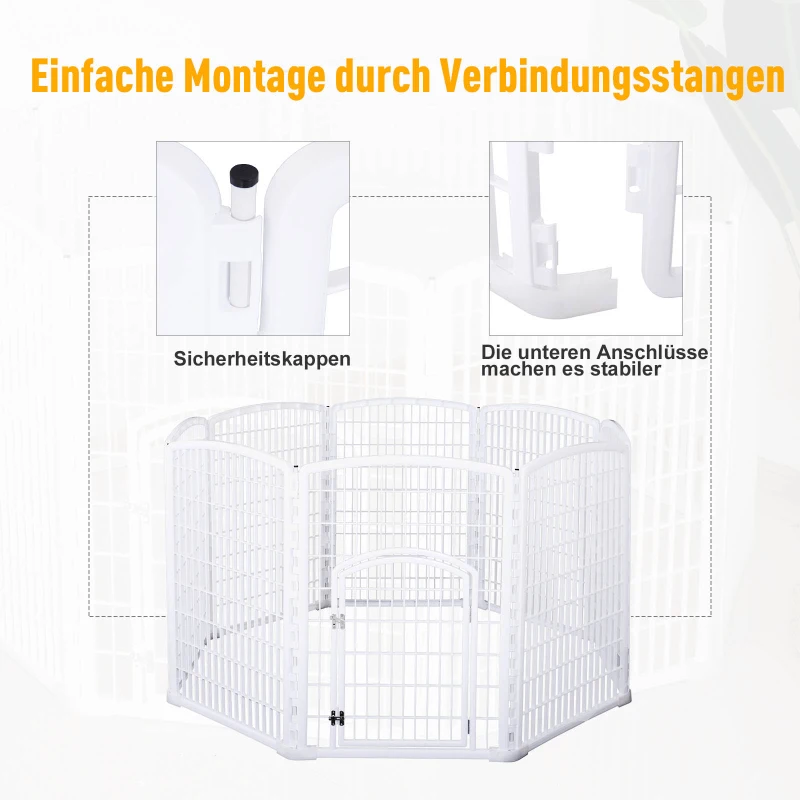 PawHut® Welpengitter Freilaufgehege Laufstall für Haustiere mit Tür 6 Teile sechseckig PP-Kunststoff rostfrei Weiß Ø180 x H95 cm