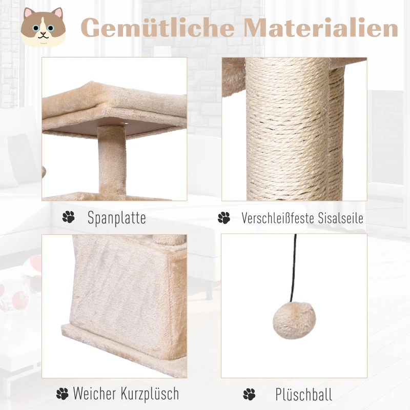 PawHut® Katzenbaum 5-Stock Kratzbaum Katzenhöhle Sisalsäule Kratzbrett Plüsch Beige