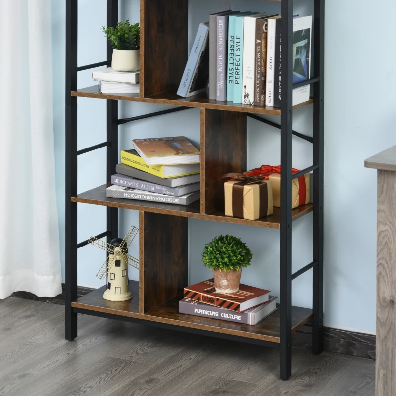 HOMCOM® Bücherregal Standregal 4-stufiges Büroregal Metallrahmen Spanplatte Schwarz