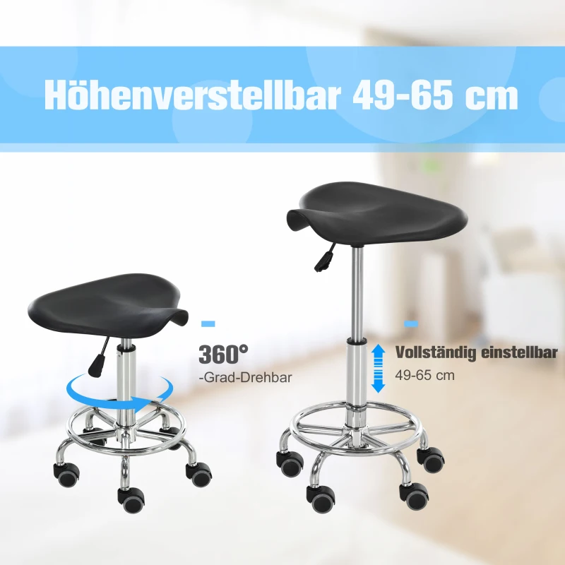 HOMCOM® Sattelhocker für Büro Salon Massage verstellbar Drehhocker Rollhocker Schwarz