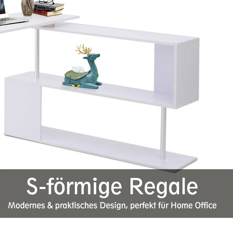HOMCOM® Eckschreibtisch Winkelschreibtisch Computertisch Bürotisch Regal weiß