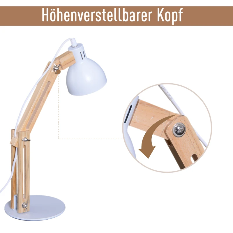 HOMCOM® Tischleuchte Schreibtischlampe verstellbar Leselampe Büro Metall + Holz weiß 26 x 15 x 41 cm