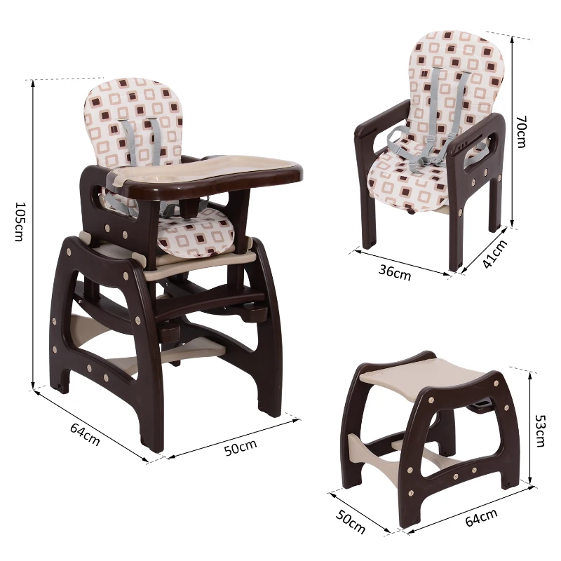 HOMCOM® 3 in 1 Kinderhochstuhl - Kombihochstuhl - Braun