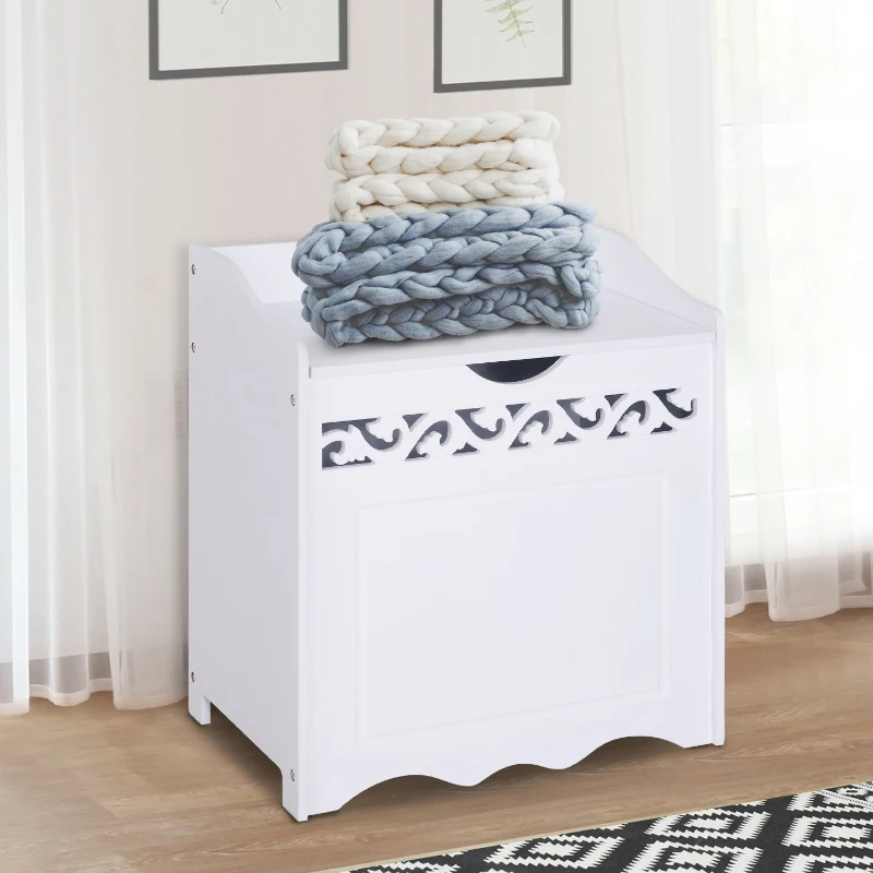 HOMCOM® Badschrank Wäschekorb Truhe Kiste Aufbewahrungsbox mit Deckel MDF Weiß 55 x 34 x 58 cm