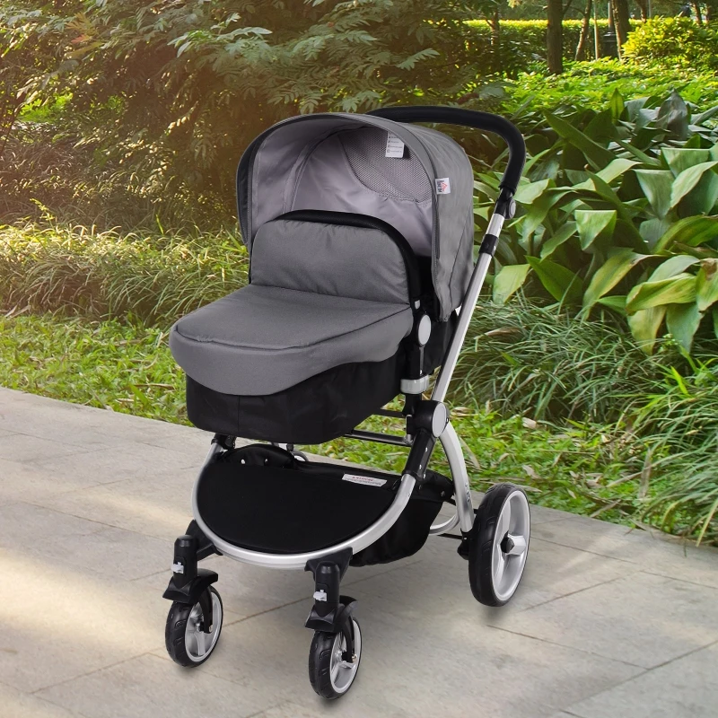 HOMCOM® Kinderwagen 3-in-1 Buggy Babyschale Babywanne Auto-Kindersitz 0-36 Monate Grau