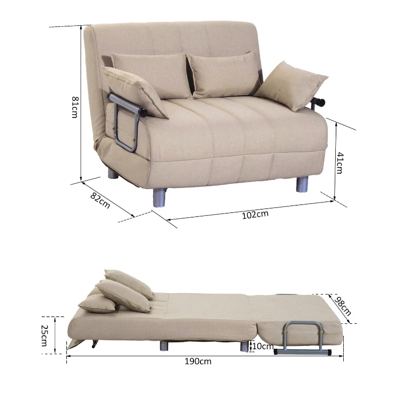 HOMCOM® Klappbares Schlafsofa | Stahl, PC, Schaumstoff | Sofa: 102 x 82 x 81 cm | Bett: 190 x 98 x 25 cm | Creme