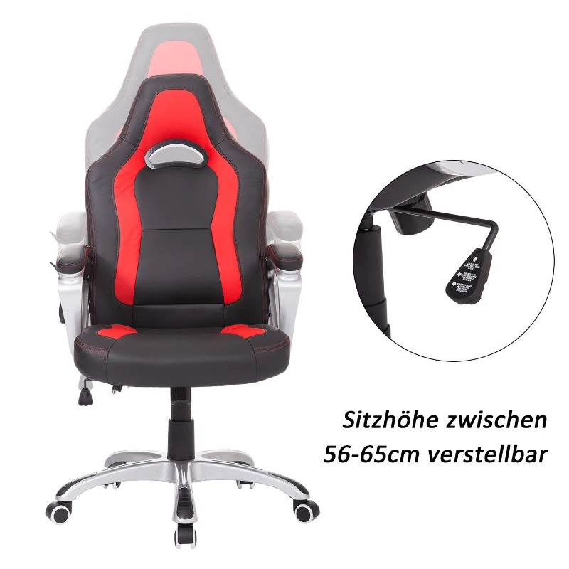 HOMCOM® Chefsessel Gamingsessel Massage Heizung Rot  Schwarz