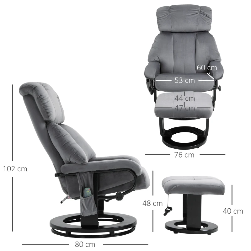 HOMCOM® Massagesessel mit Hocker Heizfunktion 76 x 80 x 102 cm Grau