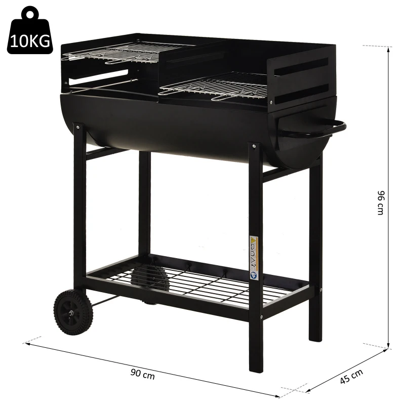 Outsunny® Grillwagen Grillstation Standgrill mit Windschutz 2 x Grillrost höhenverstellbar