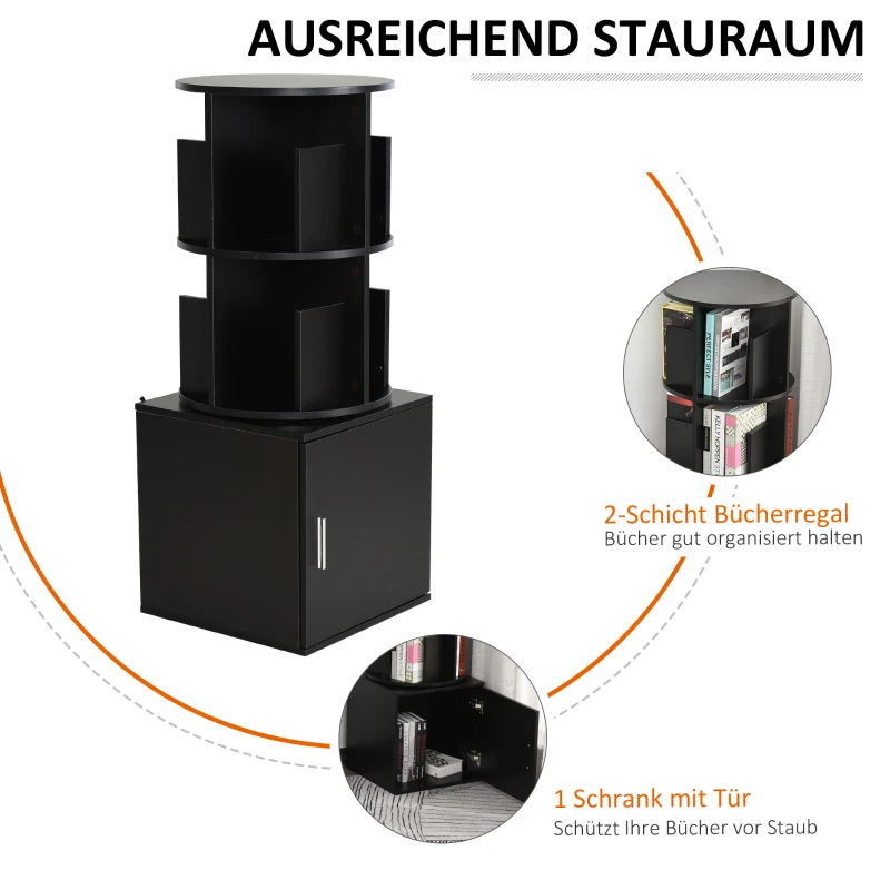 HOMCOM® Bücherregal 2-in-1 Standregal Drehregal 360 ° drehbar Abnehmbar Schwarz