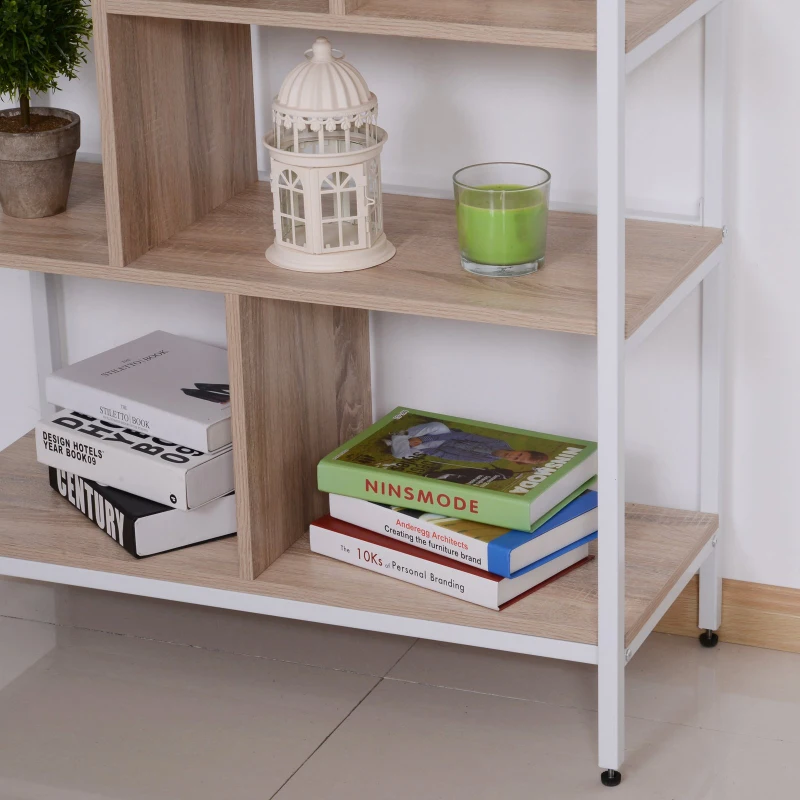 HOMCOM® Bücherregal mit 9 Würfeln | Holzregal | 80x35x160cm | Natur, Weiß