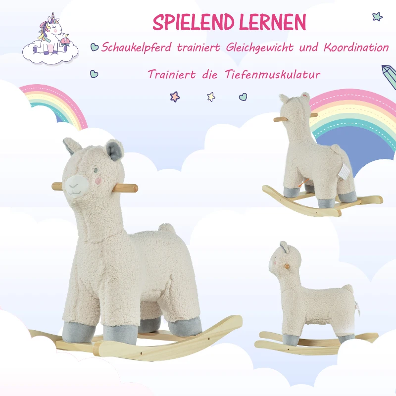 HOMCOM® Schaukeltier im Schaf Design Schaukelpferd für Kinder Cremeweiß