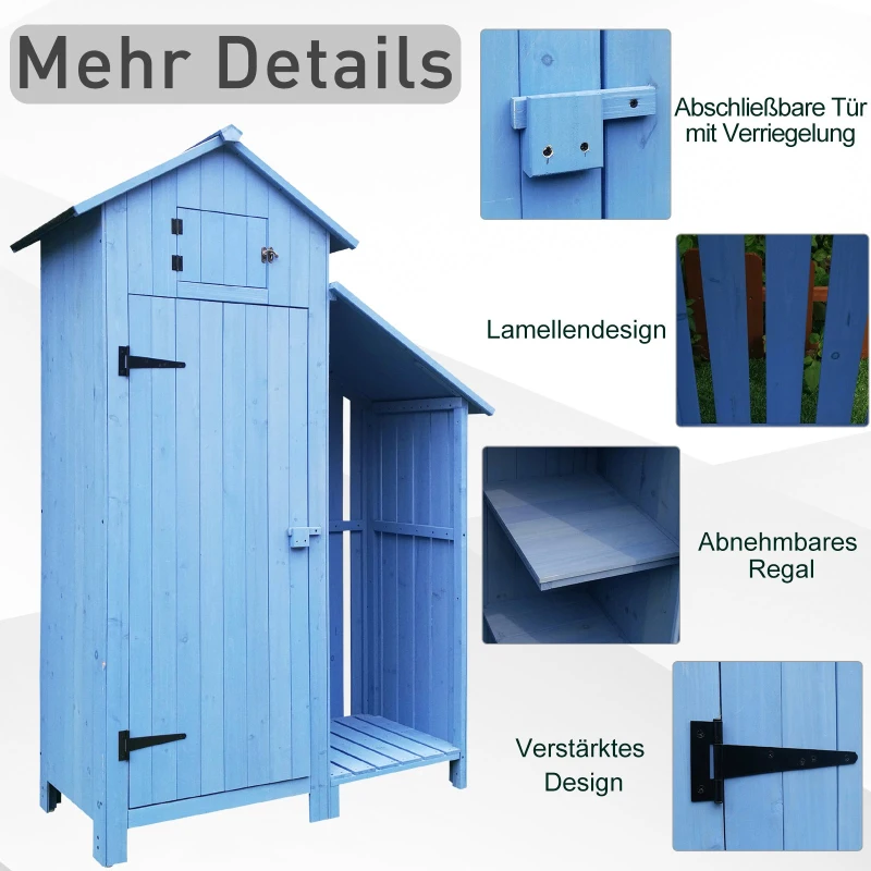 Outsunny® Gartenhaus 2-in-1 Gerätehaus mit Brennholzlagerraum Geräteschuppen Holz Blau