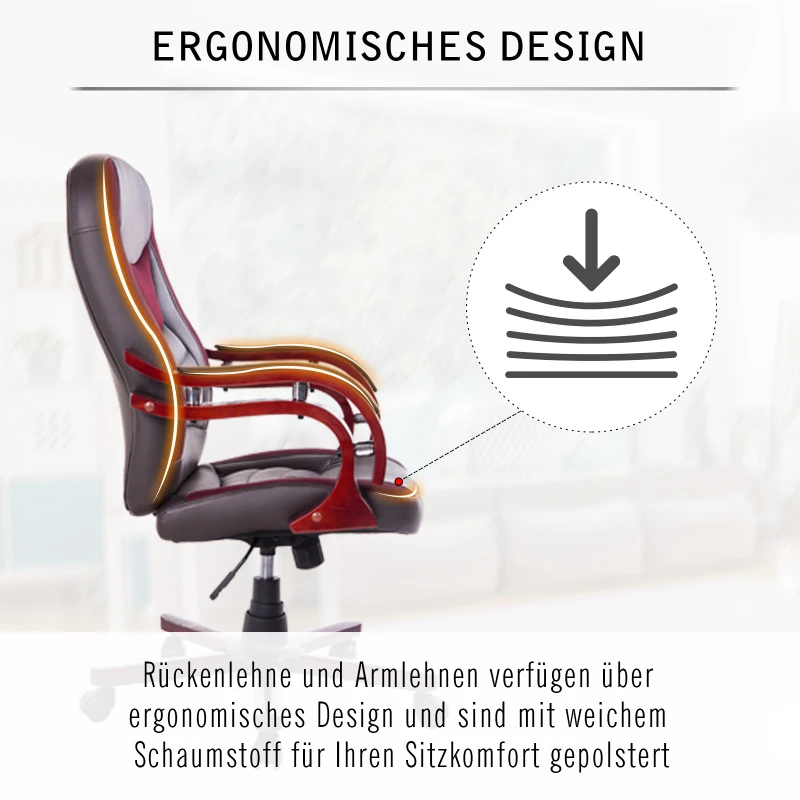 HOMCOM® Drehstuhl Chefsessel Sitzhöhe 43-52 cm Braun Rot