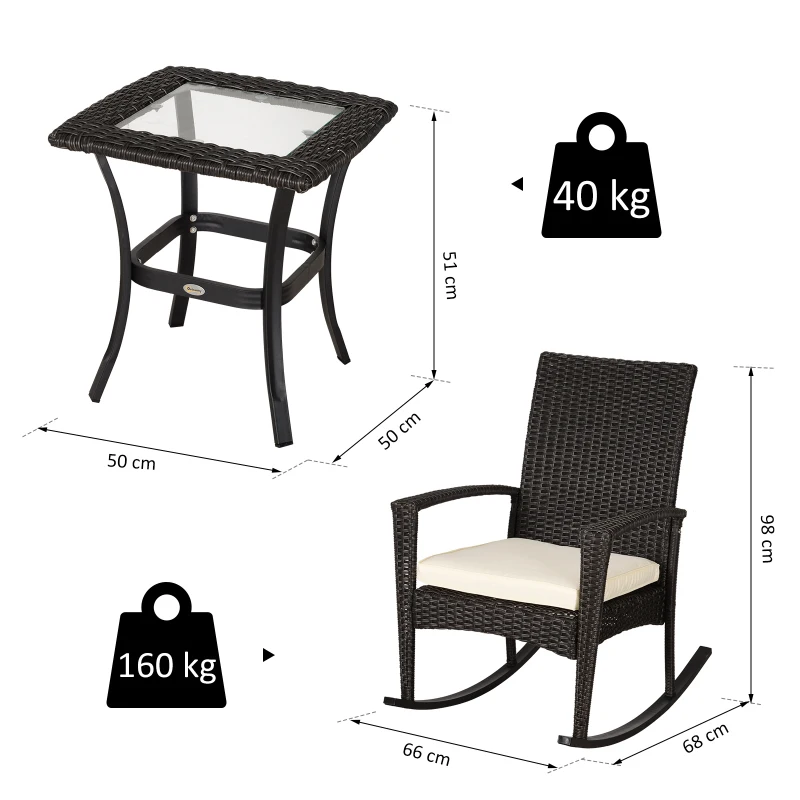 Outsunny® Schaukelstuhl Set Gartenmöbel 3-teilige Sitzgruppe 2 Stühle 1 Tisch Metall
