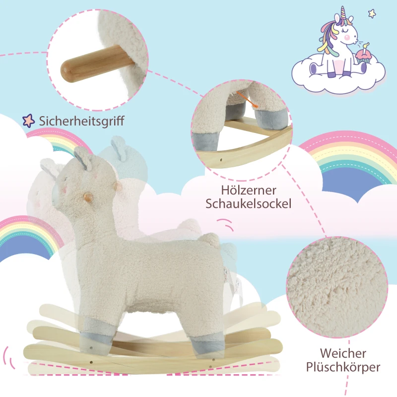 HOMCOM® Schaukeltier im Schaf Design Schaukelpferd für Kinder Cremeweiß