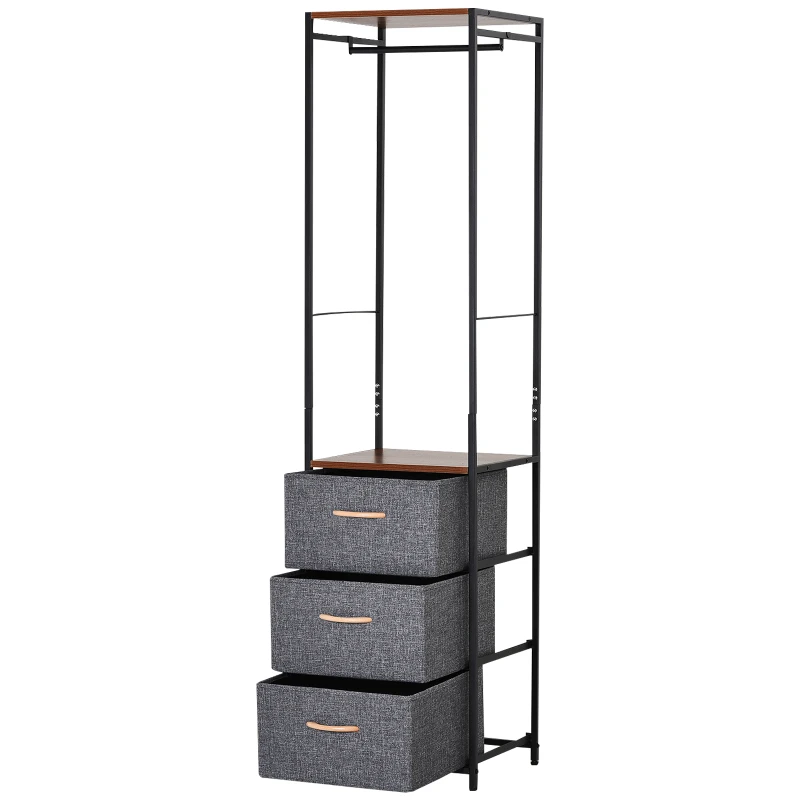 HOMCOM® Garderobenständer Korridor Garderobe 3 Schubladen Kleiderstange Stahl Grau