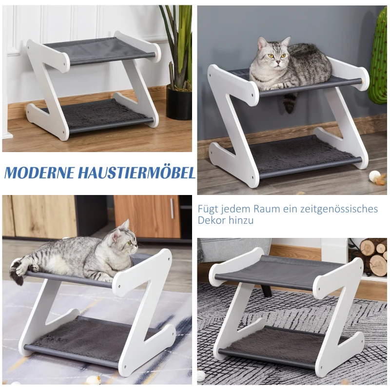 PawHut® Katzenbett zweistöckiges Katzenhaus in Z-Form Polyester E1-MDF Grau