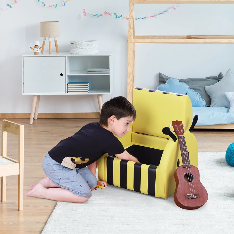 HOMCOM® Kindersessel Minisessel bienenförmige Kindersofa mit Stauraum für 3-6 Jahre alt