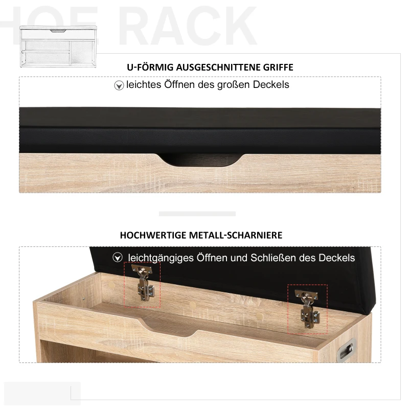 HOMCOM® Schuhbank Sitzbank Sitztruhe Eingangsbereich Diele PU Natur