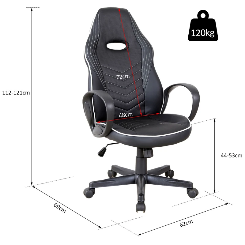 Vinsetto® Gamingstuhl Drehstuhl Wippfunktion Schwarz Weiß