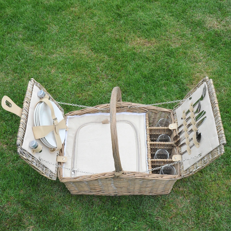 Outsunny® 23tlg. Picknickkorb mit Geschirr Kühlfach 4 Personen